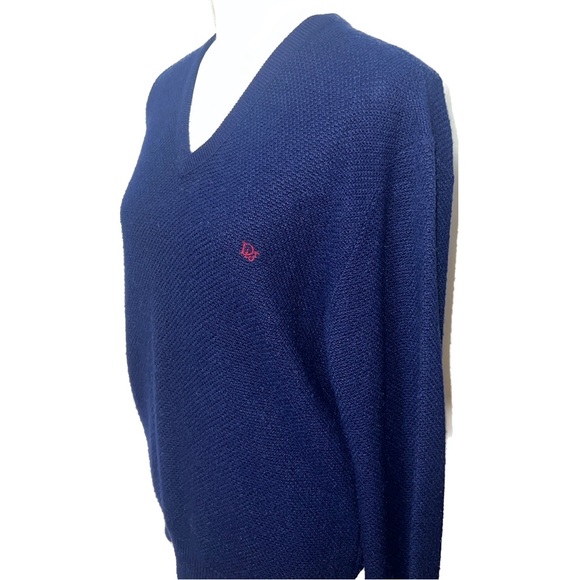 Christian Dior Vintage 1980’s Men’s Navy Blue Knit Sweater, size large - Picture 1 of 7